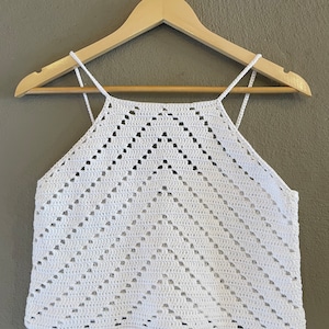 Crochet Crop Tank Top Cotton White Size Medium