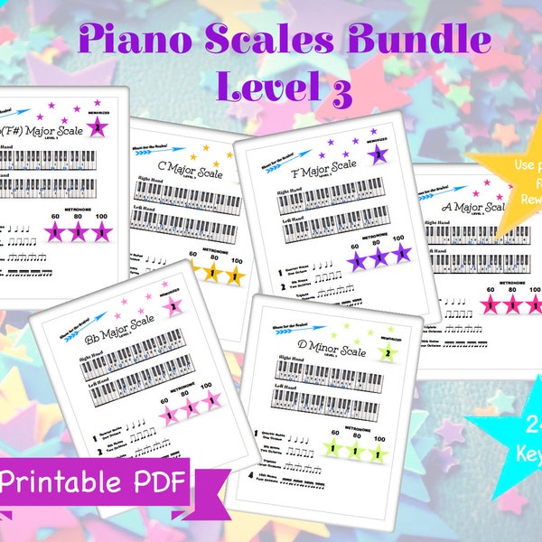 Piano Scales 4 Octaves All Keys Printable PDF Bundle Digital Download