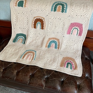 Boho Rainbow Granny Square Blanket Crochet Pattern PDF Digital Download