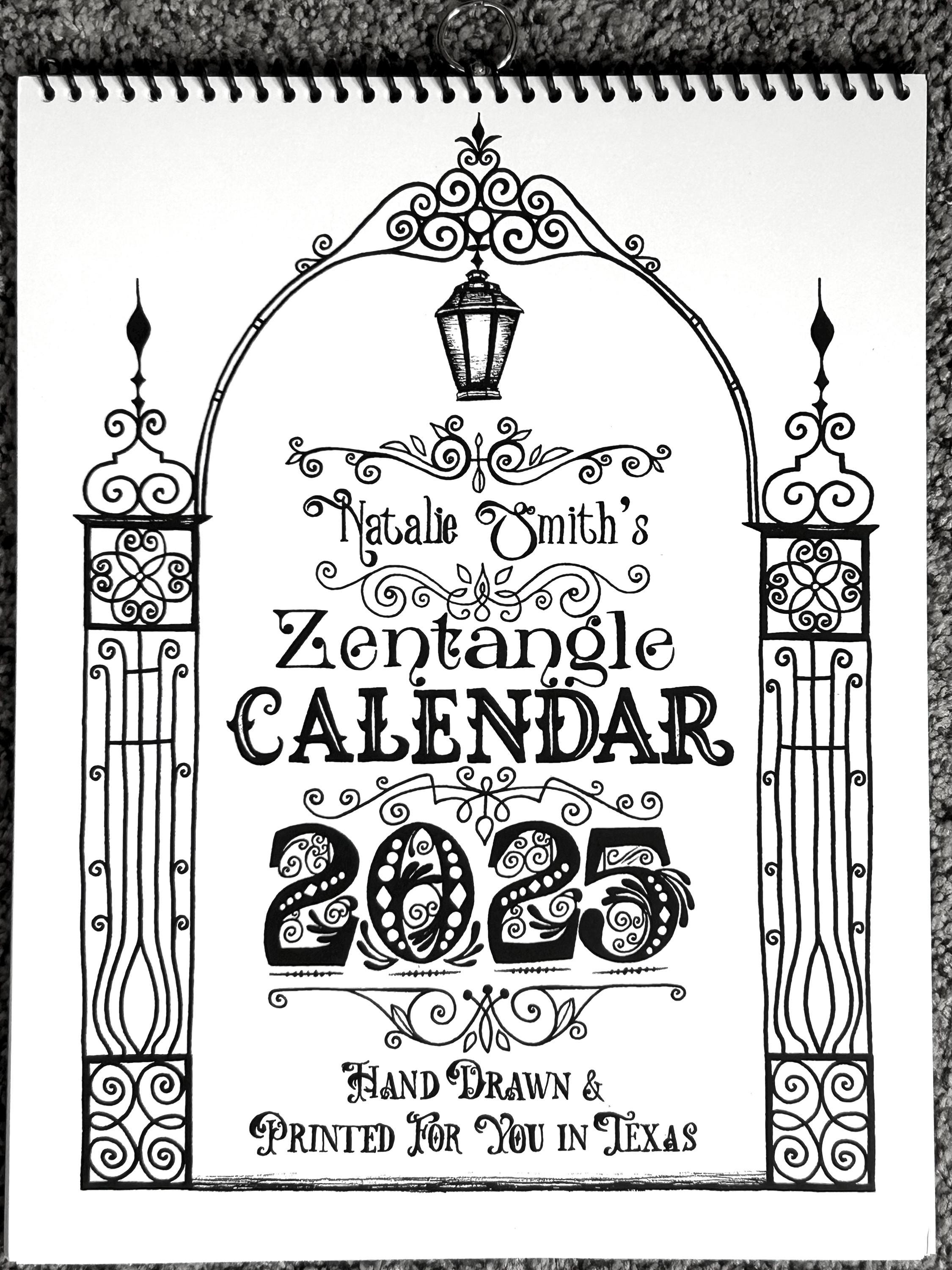 2025 Wall Calendar Hand Drawn Zentangle Art Coloring