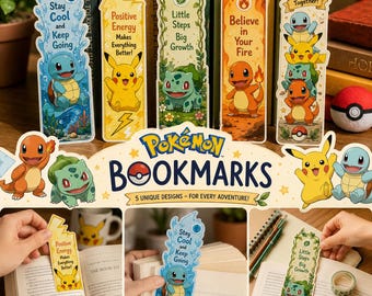 Pokemon Printable Bookmarks | Anime Reading Marks | Digital Download | Book Lover Gift | Cartoon Gifts Set