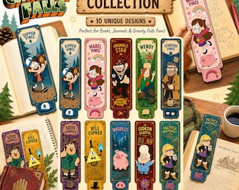 Juego de marcapáginas inspirados en Gravity Falls, ilustraciones de personajes y accesorios para diario (descarga digital)
