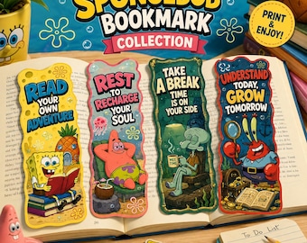 SpongeBob Bookmark Set Printable | Cartoon Bookmarks for Kids | Reading Gift | Digital Download | Book Lover Accessories