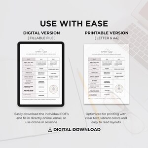 May include: A digital tablet and a printed document side-by-side, both displaying a chart with the text "Spirit Led." The digital version is labelled "Fillable File," and the printed version is "Letter & A4."
