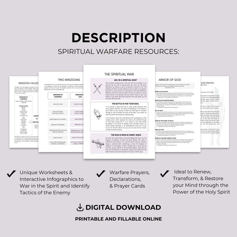 Christian Counseling Worksheet Bible Study Prayer Guide Spiritual Warfare Faith Resource Digital Download Armor of God Kingdom Value Set image 3