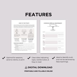 Puede incluir: Una descarga digital con dos p&aacute;ginas imprimibles. Una p&aacute;gina se titula "HOW TO TEST TRUTH", la otra "EXERCISE SPIRITUAL DISCERNMENT". Las p&aacute;ginas tienen t&iacute;tulos claros, colores suaves y son f&aacute;ciles de leer. El texto "DIGITAL DOWNLOAD" tambi&eacute;n es visible.