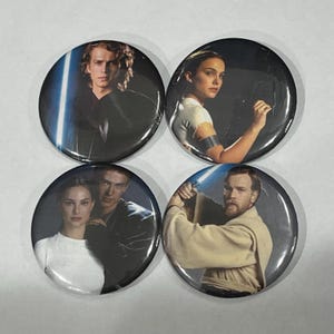 Star Wars Prequels Anakin, Padme, ObiWan 2.25” Button Pins
