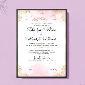 Certificado Nikkah a4 digital / Contrato de matrimonio islámico / Certificado Nikkah / Nikkah Nama / Certificado de matrimonio / Certificado de boda