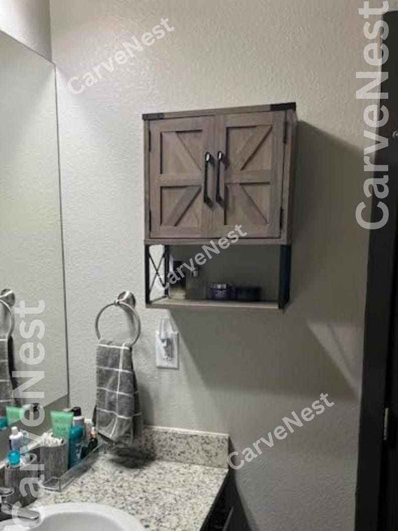 Wooden Wall Mounted Medicine Cabinet With Two Barn Door Bathroom ...