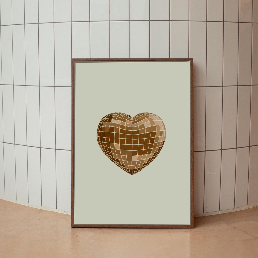 Brown Wireframe Heart Printable Wall Art, Cyber Aesthetic Digital ...