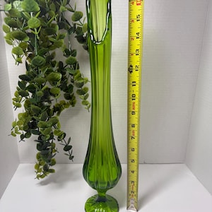 LE SMITH Mid Century Green Glass Swung Vase - 17”