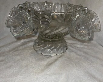 Hazel Atlas swirl Punchbowl set #10 pieces All Together #8 Serving Cups No Chips