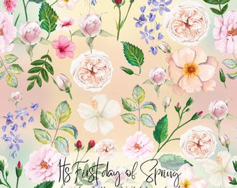 Roshibiskus sömlöst mönster, digital nedladdning, pastellblommig textildesign, botaniskt tygtryck, kommersiell användning PNG-fil