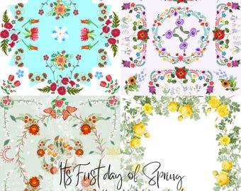 Vintage näsduk sömlöst mönster, digital nedladdning, halsduk blommig textildesign, lapptäcke tygtryck, kommersiell användning PNG-fil