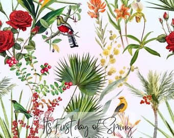 Paradise Seamless Pattern, Digital Download, Tropisk Blommig Textildesign, Hawaii Tapet Jungle Tygtryck, Kommersiellt Använd PNG-Fil
