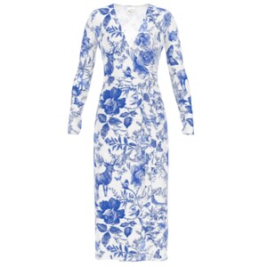 blue toile maternity dress Elena 100% Cotton Toile Print Smocked Midi Dress in Blue