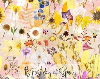 Den sista sommarsolen blommigt sömlöst mönster, digital nedladdning, livfull blommig textildesign, tygtryck, kommersiell användning PNG-fil