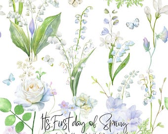 Ljus vårblå sömlöst mönster, digital nedladdning, pastellblommig textildesign, Cottagecore tygtryck, kommersiell användning PNG-fil