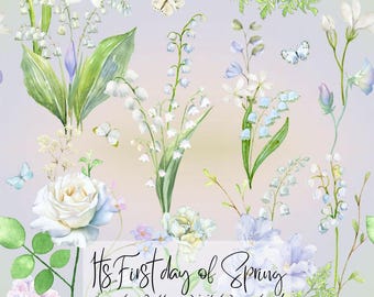 Vårblå sömlöst mönster, digital nedladdning, pastellblommig textildesign, lugnt Cottagecore tygtryck, kommersiellt bruk PNG-fil
