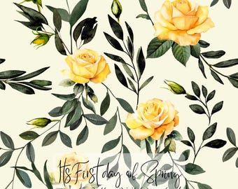 Höstgula rosor sömlösa mönster, digital nedladdning, höstblommig textildesign, rostygtryck, kommersiell användning PNG-fil
