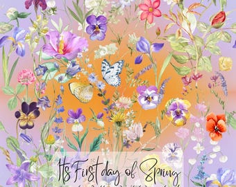 Botaniskt orange och lila blommigt sömlöst mönster, digital nedladdning, textildesign, blommor tygtryck, kommersiell användning PNG-fil