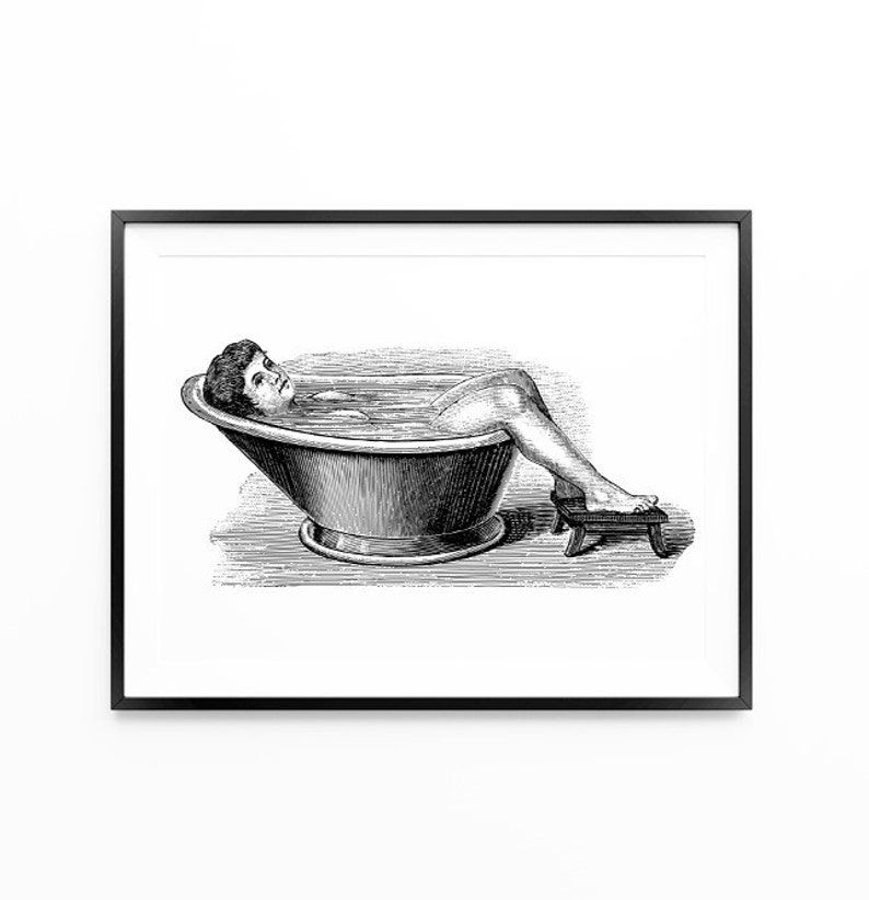Vintage Art Woman in the Bathtub Black and White Print Etsy
