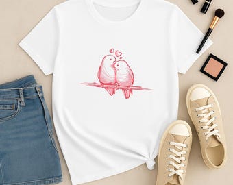 Romantic Birds Shirt: Cute Couple Graphic Tee, Love and Relationship T-Shirt Gift for Men and Women