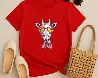 Nerdy Giraffe T-Shirt Gift: Funny Animal Graphic Tee with Glasses and Bow Tie