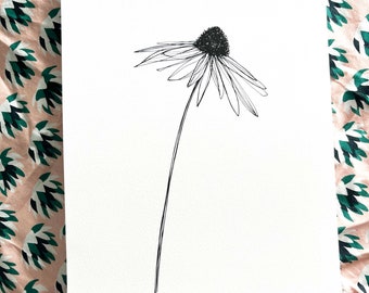 A4 sketchbook print. A floral. illustration, wall decor, line art, flowers