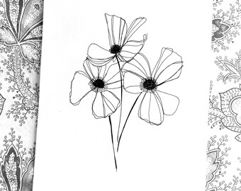 Digital Download Floral Illustration for Embroidery, artwork only NO GUIDE
