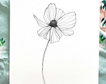 A4 Floral Line Art Print, 'A Fine Flower' Sketchbook Illustration