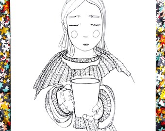 Tea and Time A4 Sketchbook Print: Minimalist Line Art