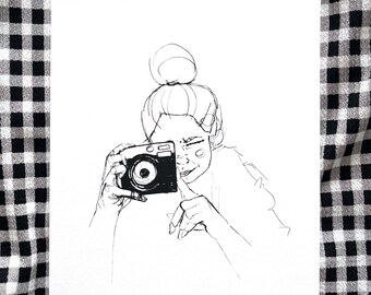 Smile Sketchbook Print: Girl with Camera Illustration (A4)