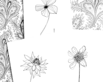 Digital Download  Floral Illustrations for Embroidery, art work only NO GUIDE