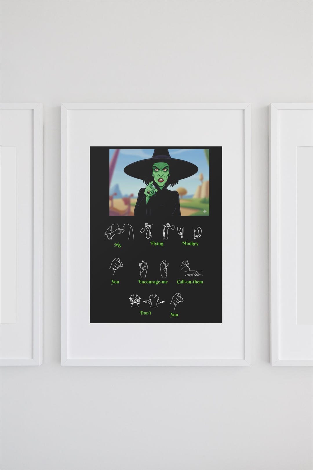 Funny ASL Art Print, Witch and Flying Monkeys, Sign Language Classroom ...