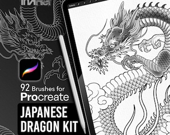 Japanese Dragon Kit Pack de brushes Procreate para tatuadores e ilustradores