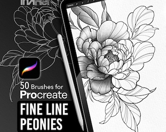 Fine Line Peonies Set de brushes Procreate para tatuadores e ilustradores