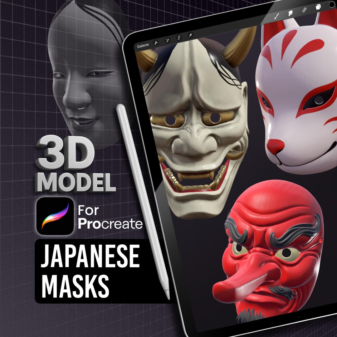 3D Models for Procreate • Japanese Masks - Etsy