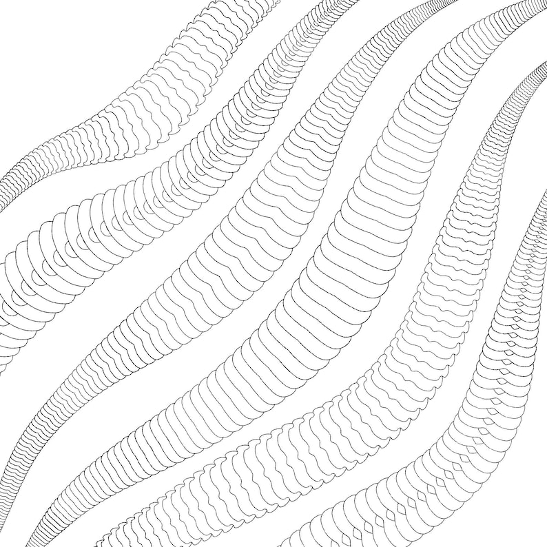Conception graphique abstraite en noir et blanc avec des lignes ondulées composées de crochets et de parenthèses répétés.