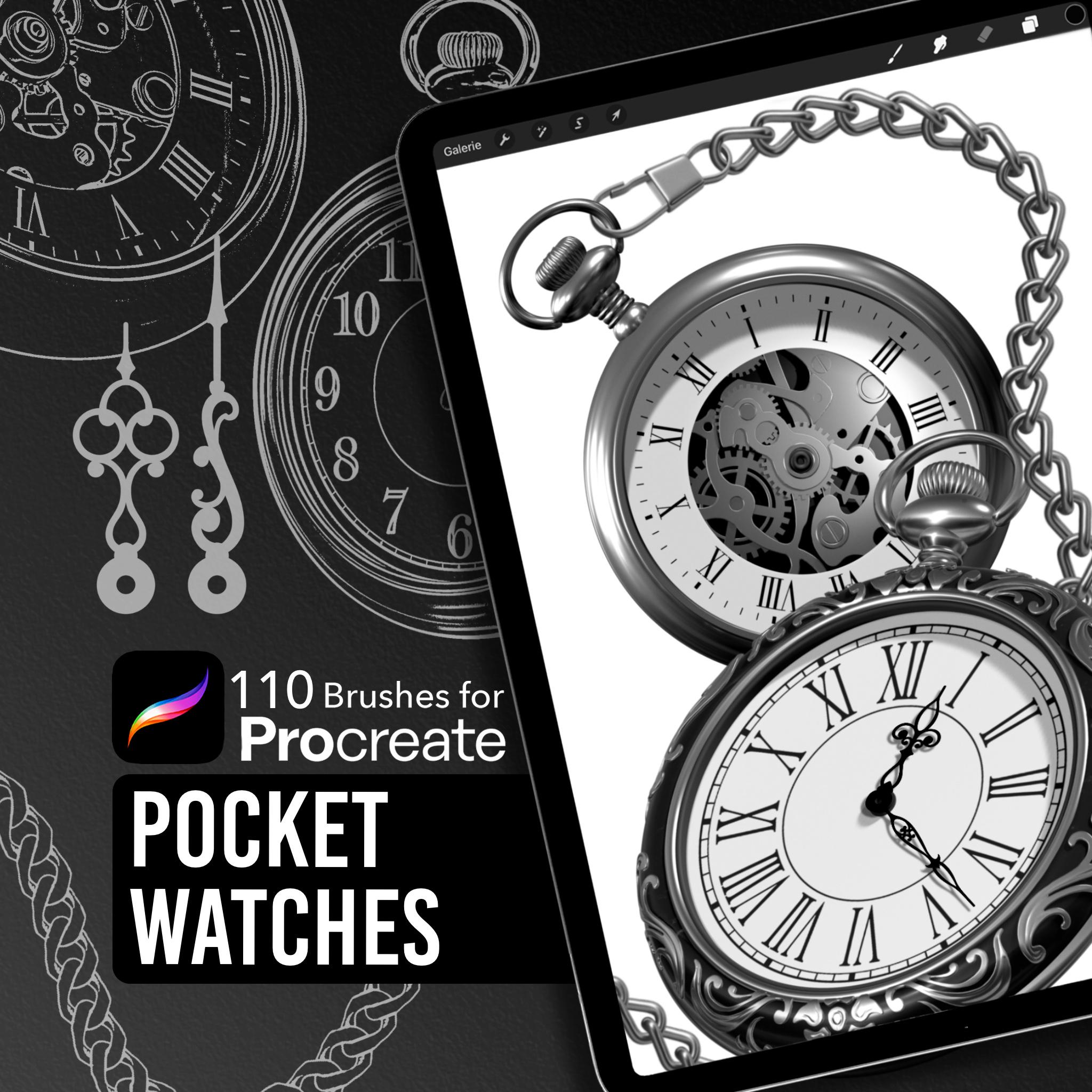 Pocket Watches Procreate Brush Pack for Tattoo Artists and Illustrators