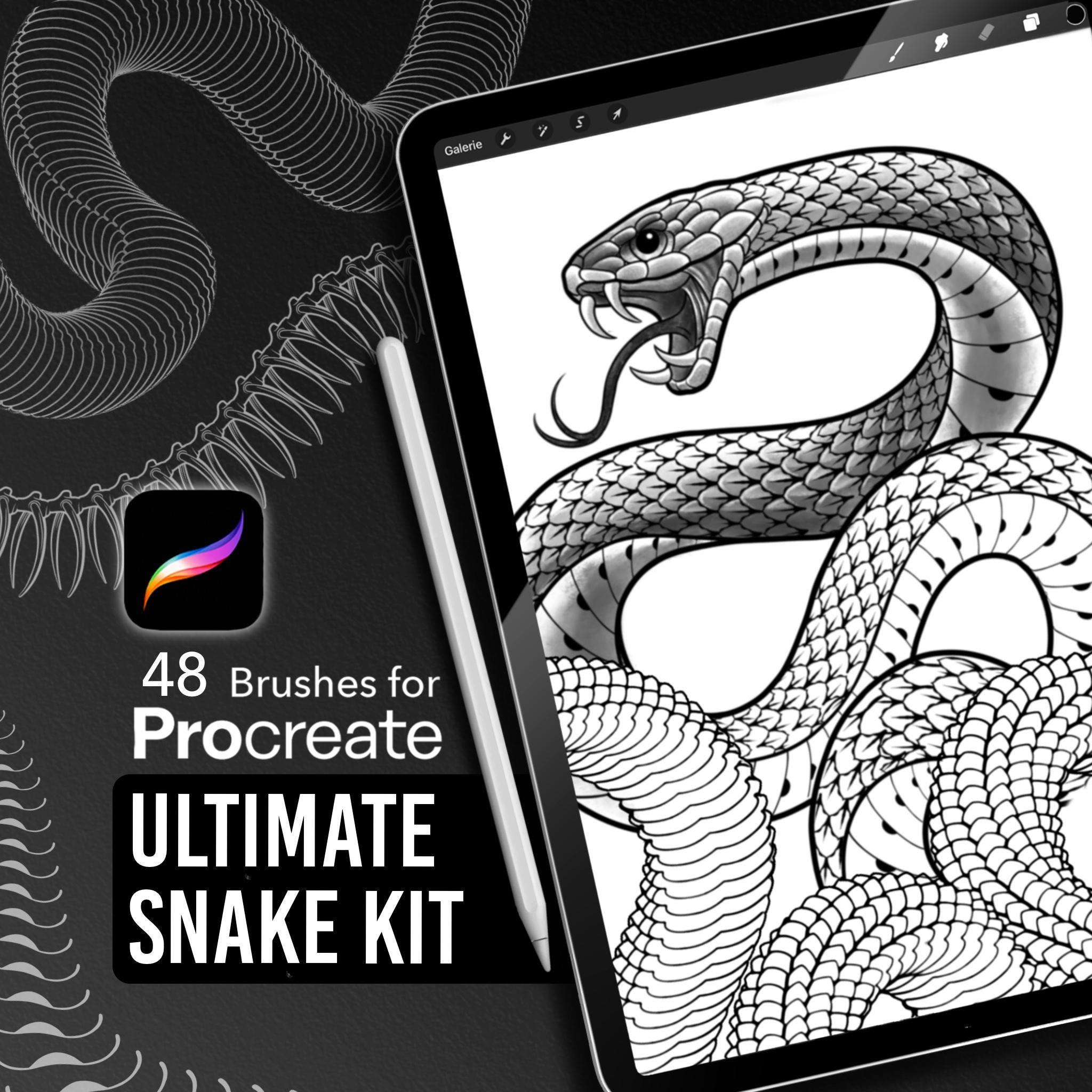 Ultimate Snake Kit – Pack de pinceles para Procreate para tatuadores, ilustradores y flash