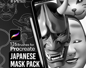 Japanese Mask Pack Set de brushes Procreate para tatuadores e ilustradores