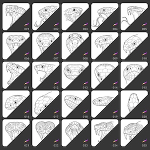 Procreate snake head brushes and skull stamps for tattoo design - InkRef digital stencil pack.