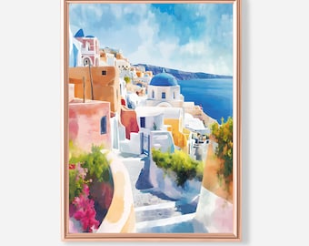 Santorini Greece Print: Aegean Sea Coastal Wall Art (Digital Download