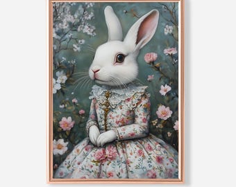 Arte de parede vintage de coelho da Páscoa: pintura de coelho real (download digital)
