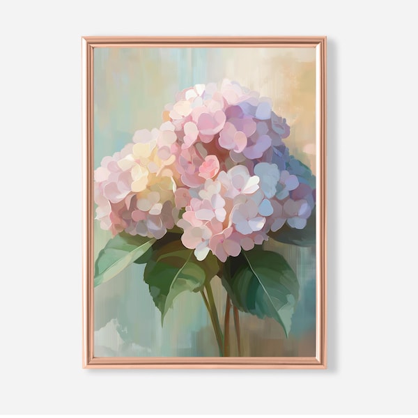 Rosa Hortensie Ölgemälde: Moderne Frühlingskunst (Digitaler Download)