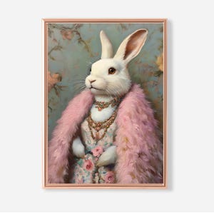Fancy Bunny Easter Print, Easter Digital Wall Art, Whimsical Rabbit Print, Spring Home Decor, Spring Easter Digital Art, Instant Download