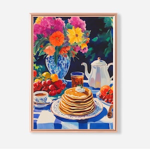 Colorful Brunch Wall Art, Breakfast Still Life Print, Fun Food Art, Cheerful Home Decor, Kitchen Wall Decor, Digital Download
