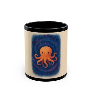 Cute Octopus Print Black Mug, Ocean Lover Gift, Fun Coffee Cup, Unique Ceramic Drinkware, Nautical Kitchen Decor, Adorable Sea Creature