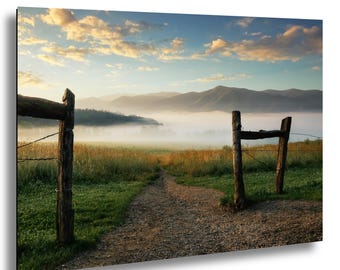 Cades Cove Foggy Sunrise Photography Print – Smoky Mountains Landscape Wall Art